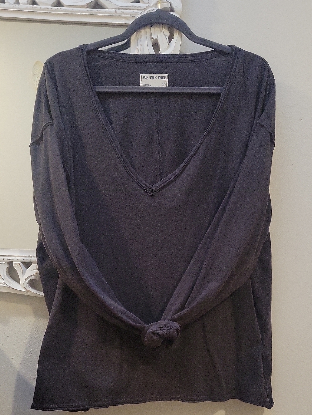 We The Free Black  Dark Grey V-Neck Long Sleeve Pullover
